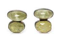 A Pair of Sterling Silver and Oro-Verde Citrine Earclips, Rebecca Collins, 15.80 dwts.
