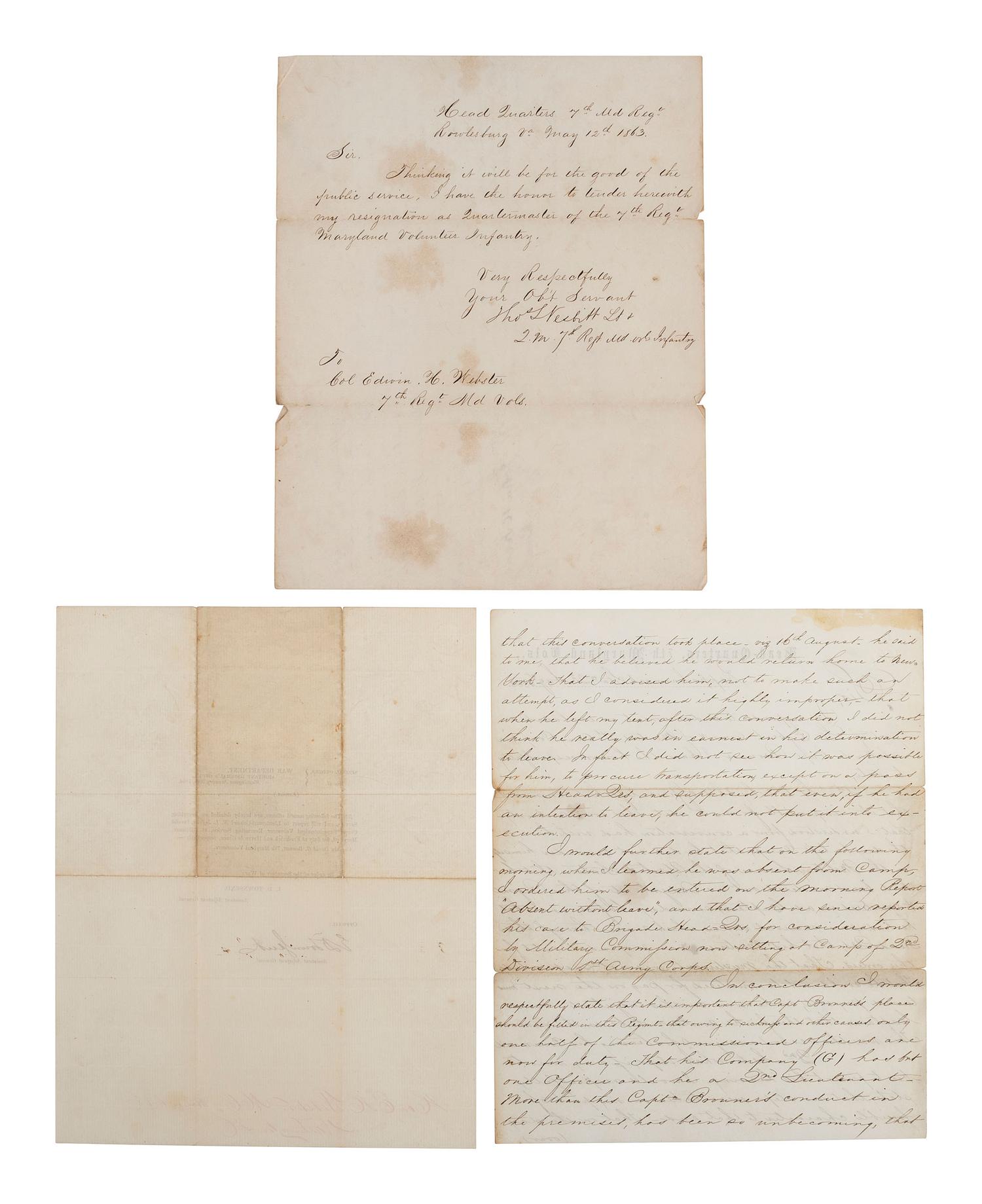 [CIVIL WAR-MARYLAND]. Group including an endorsement signed by Maj. Genl. George G. MEADE.
