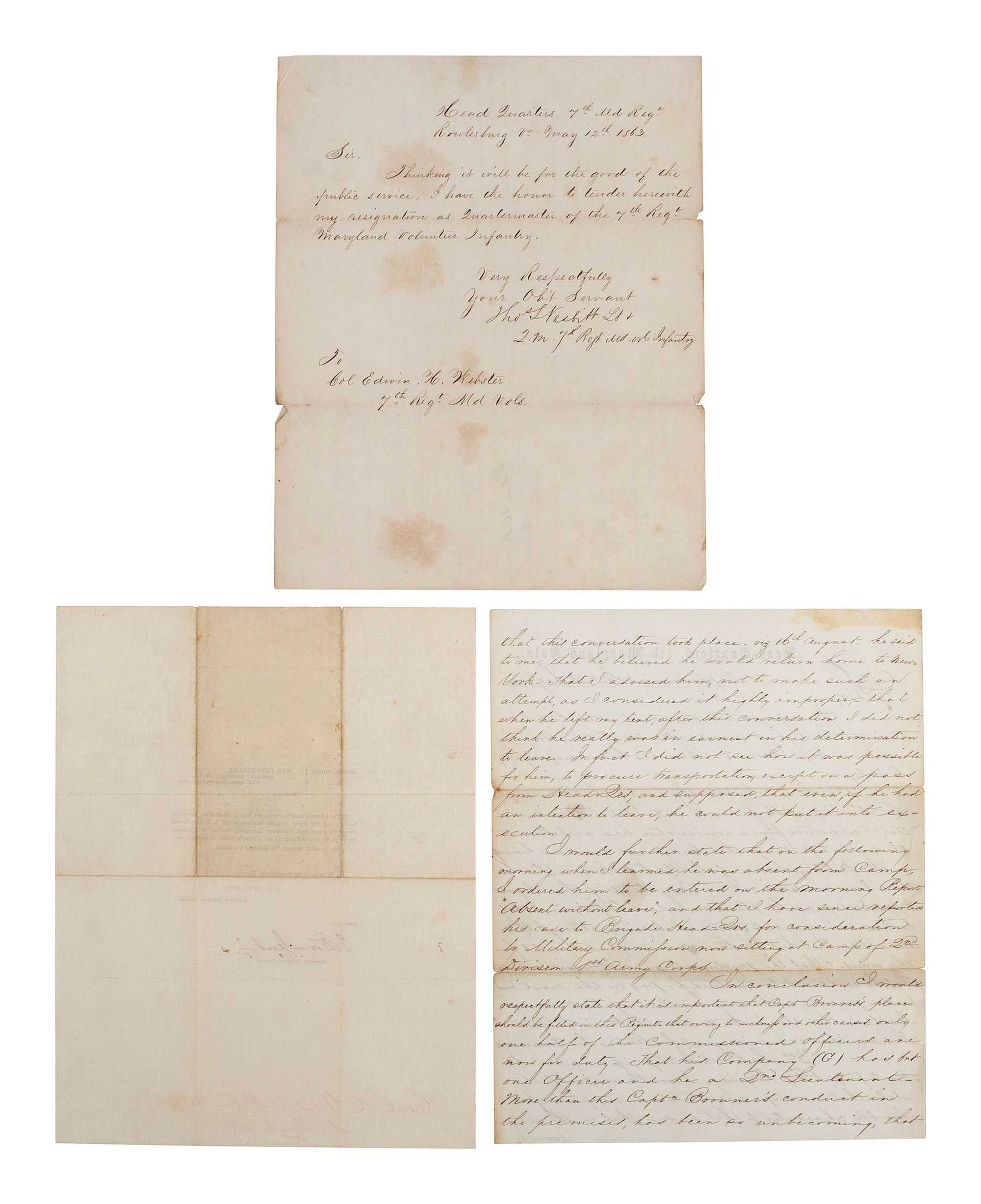 [CIVIL WAR-MARYLAND]. Group including an endorsement signed by Maj. Genl. George G. MEADE.