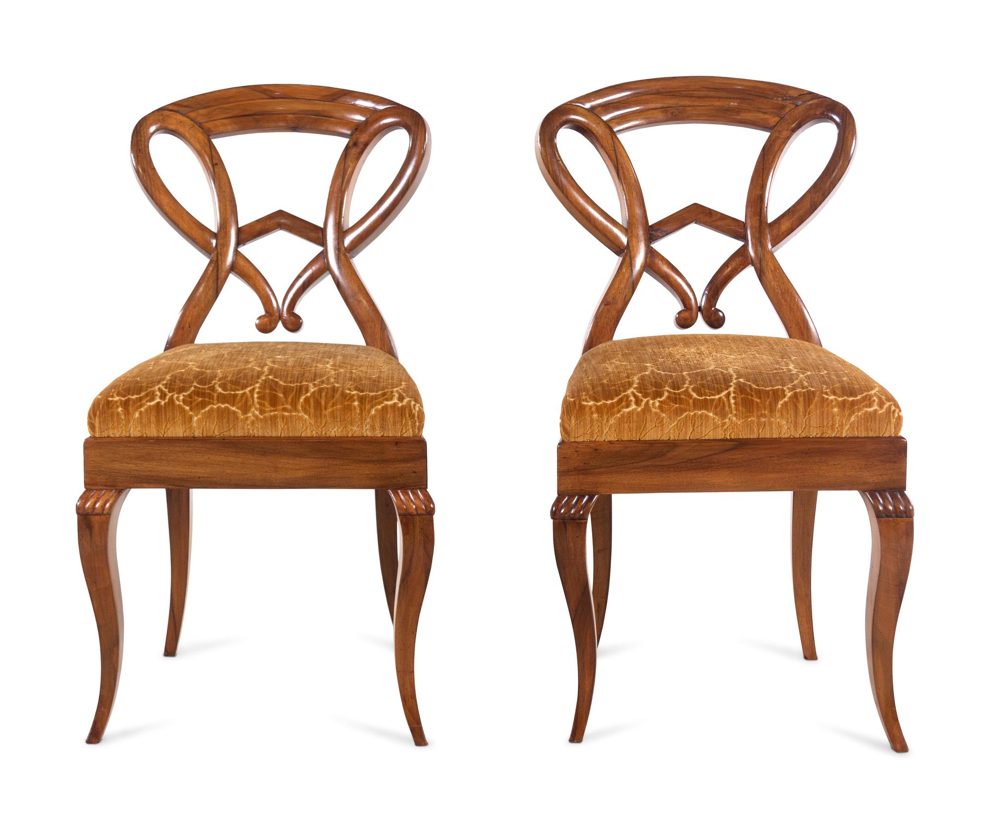 A Pair of German Walnut Side Chairs