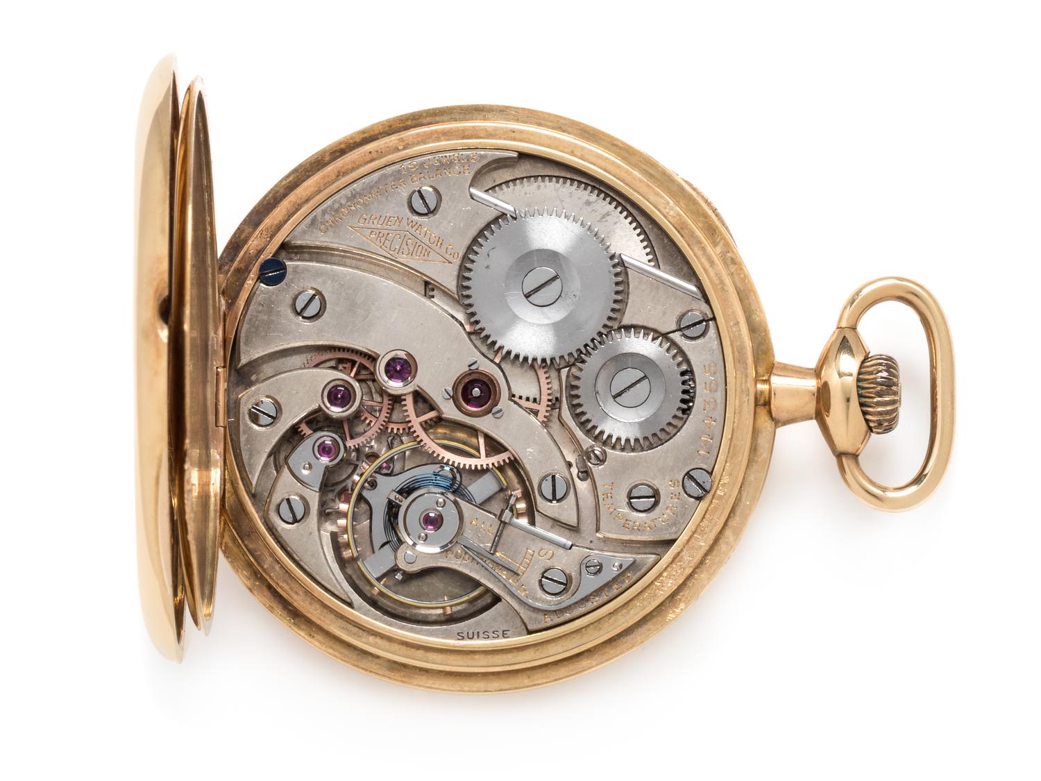 Gruen, 18K Yellow Gold 'Veri-Thin' Open Face Pocket Watch