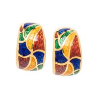 YELLOW GOLD AND ENAMEL EARRINGS AND RING