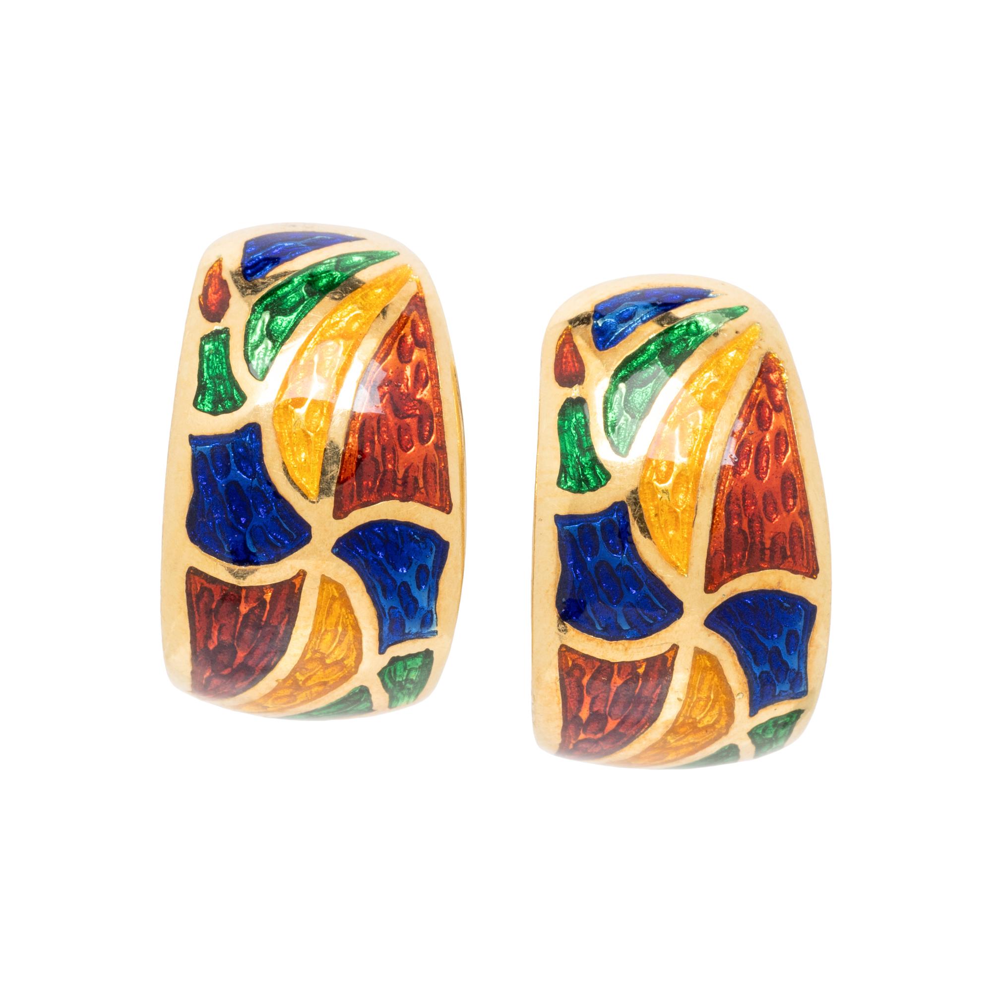 YELLOW GOLD AND ENAMEL EARRINGS AND RING