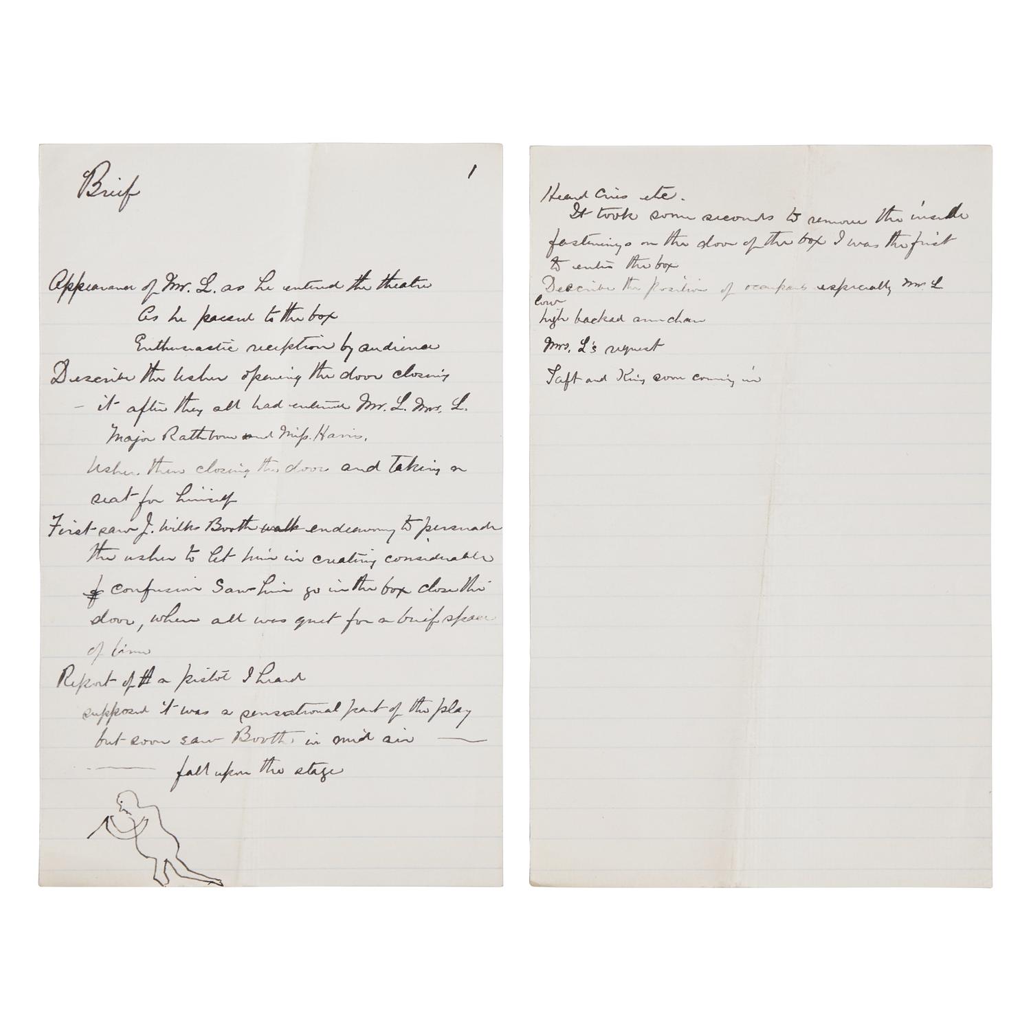 [Lincoln, Abraham] Leale, Charles A. Autograph Notes Recounting Lincoln's Assassination