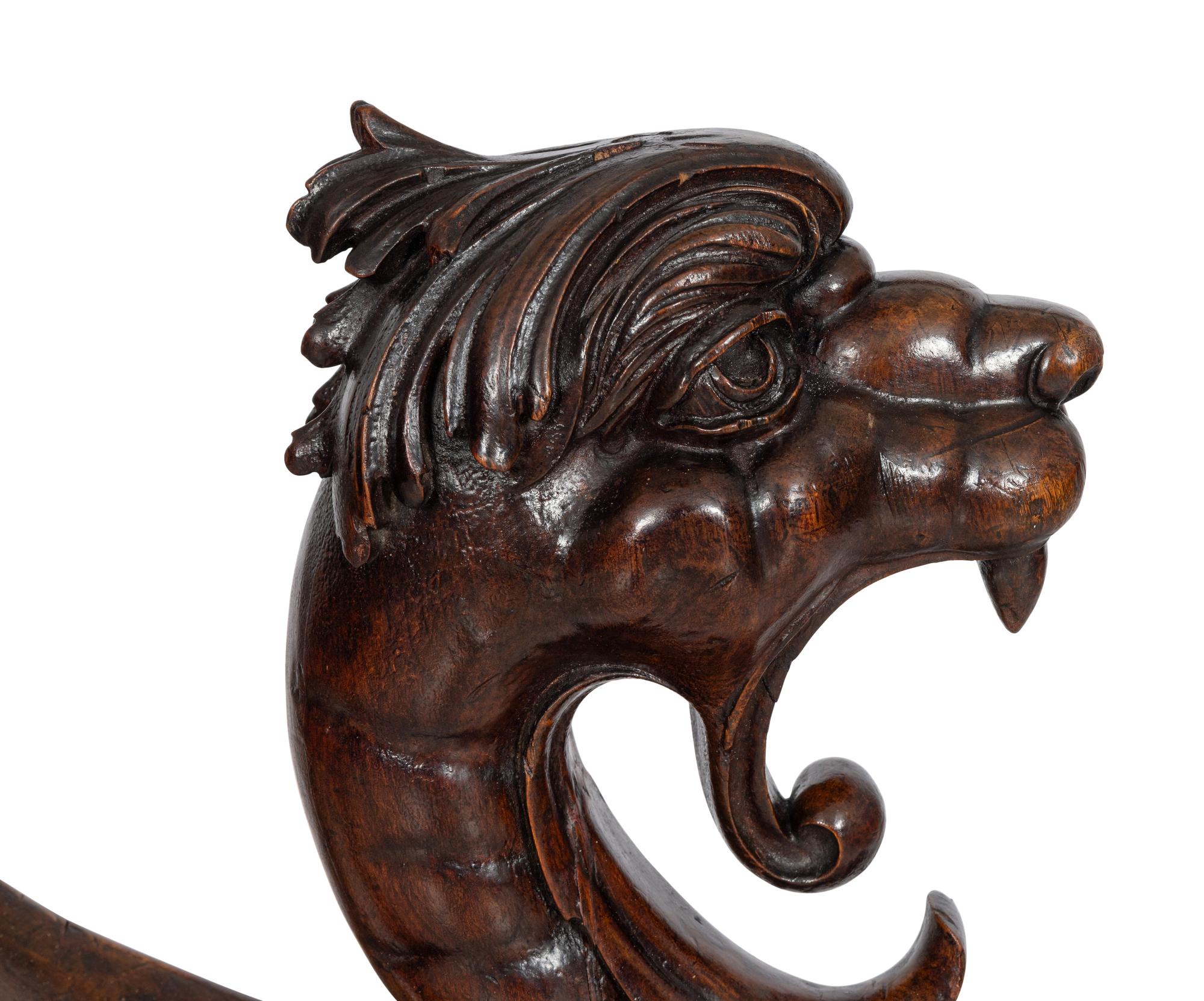 An American Carved Walnut Griffin Newel Figure