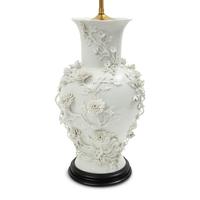 A Pair of Blanc de Chine Floral Porcelain Vases Mounted as Lamps
