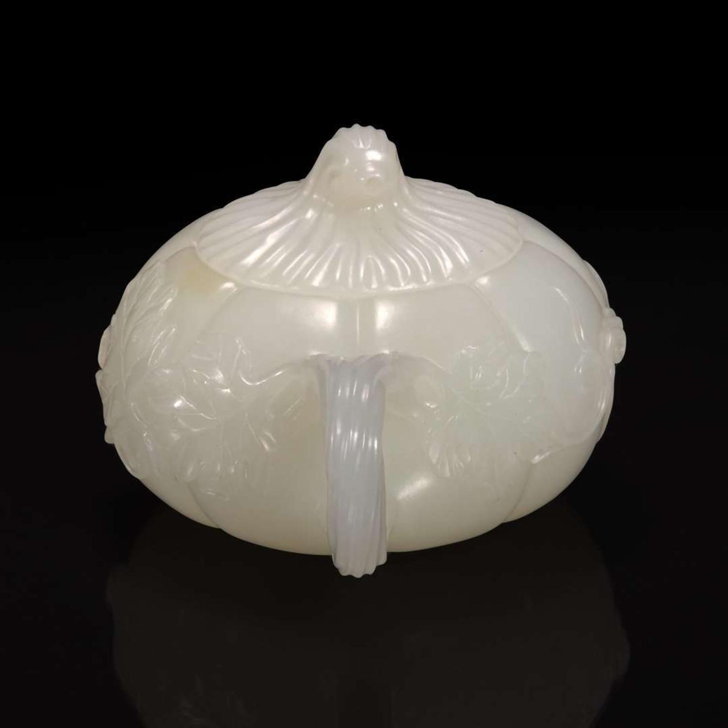 A small Chinese white jade melon-form teapot 瓜形玉茶壶
