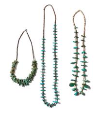 Three Southwestern Style Tab Necklaces Length of longest 28 inches.