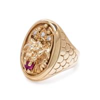 YELLOW GOLD, RUBY AND DIAMOND LION RING