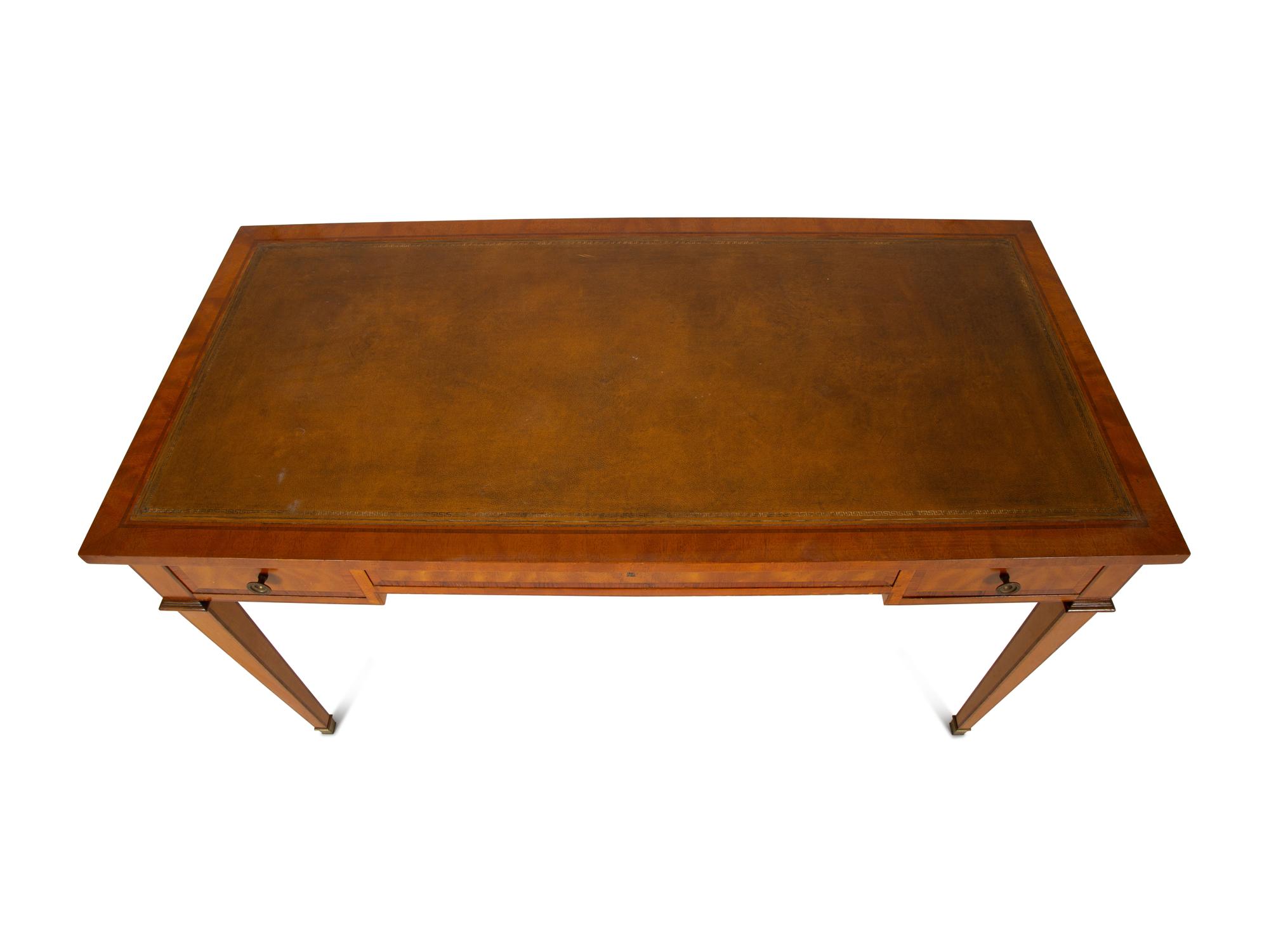A Louis Philippe Style Satinwood Inlaid Leather Top Writing Desk — 20th Century