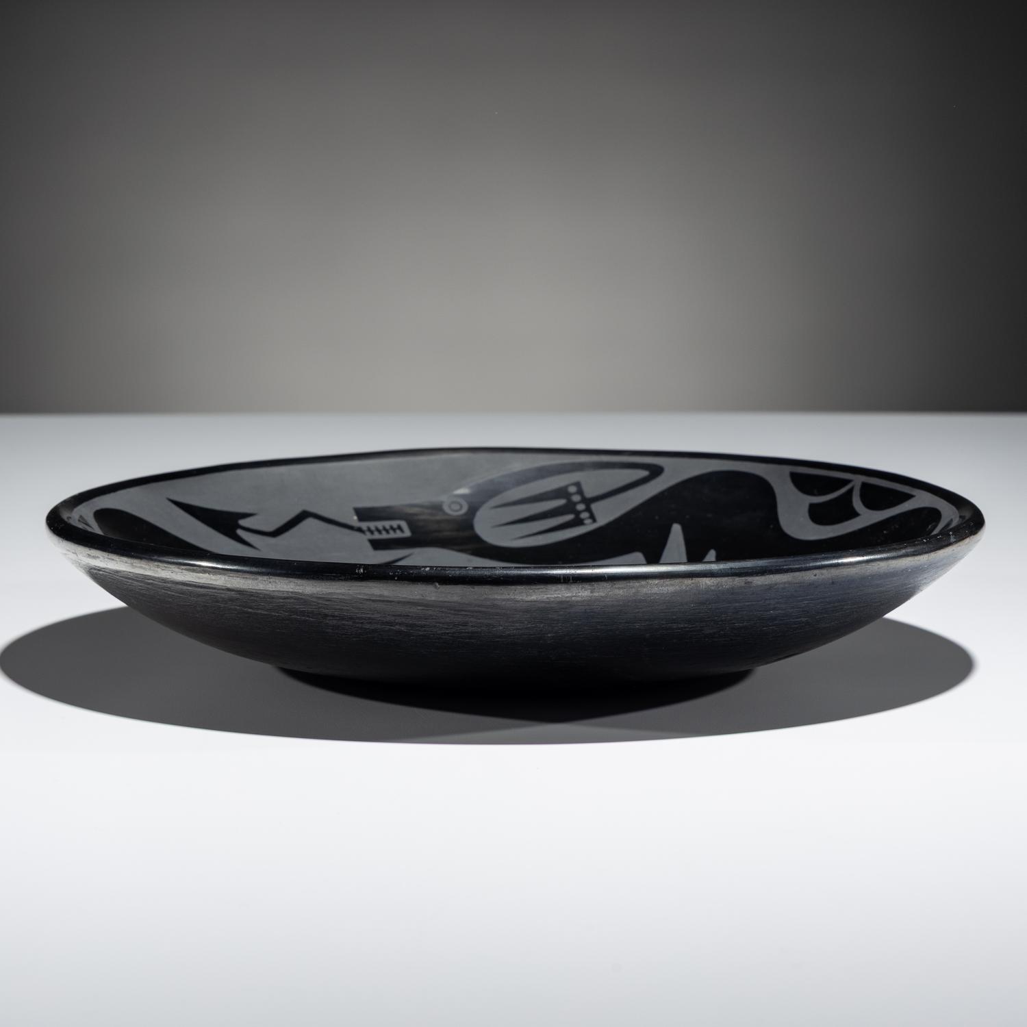 Blackware Pottery Plate, with Avanyu June 1966