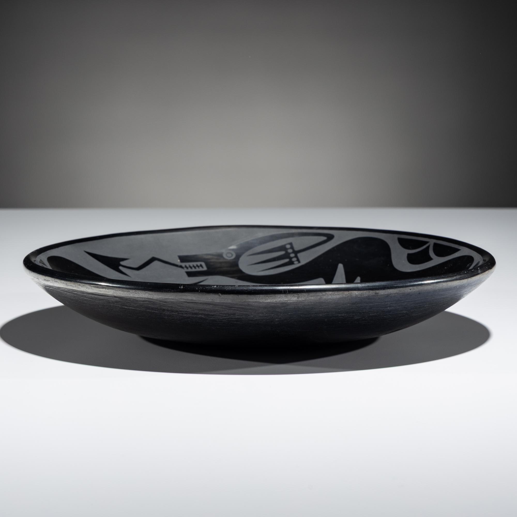 Blackware Pottery Plate, with Avanyu June 1966
