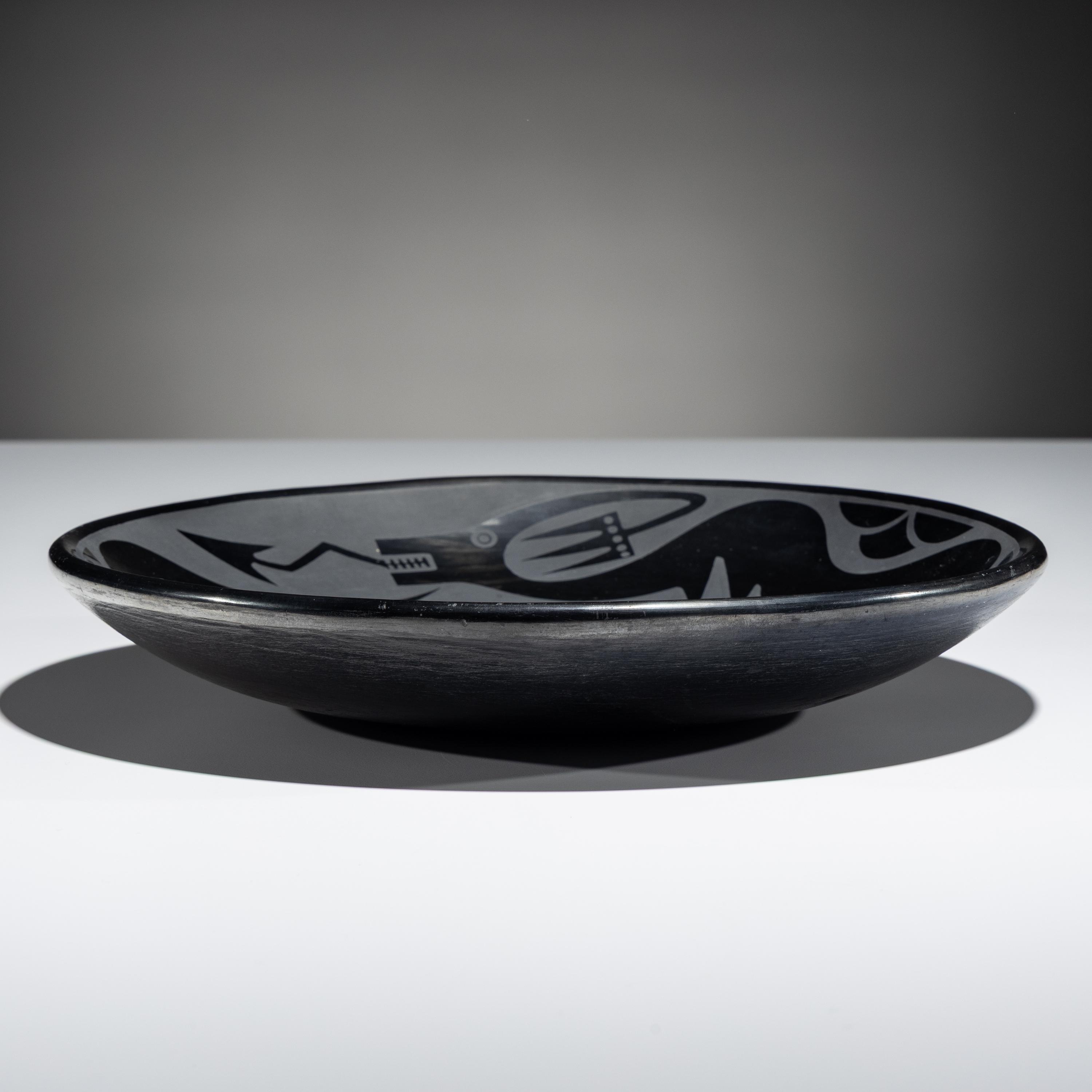 Blackware Pottery Plate, with Avanyu June 1966