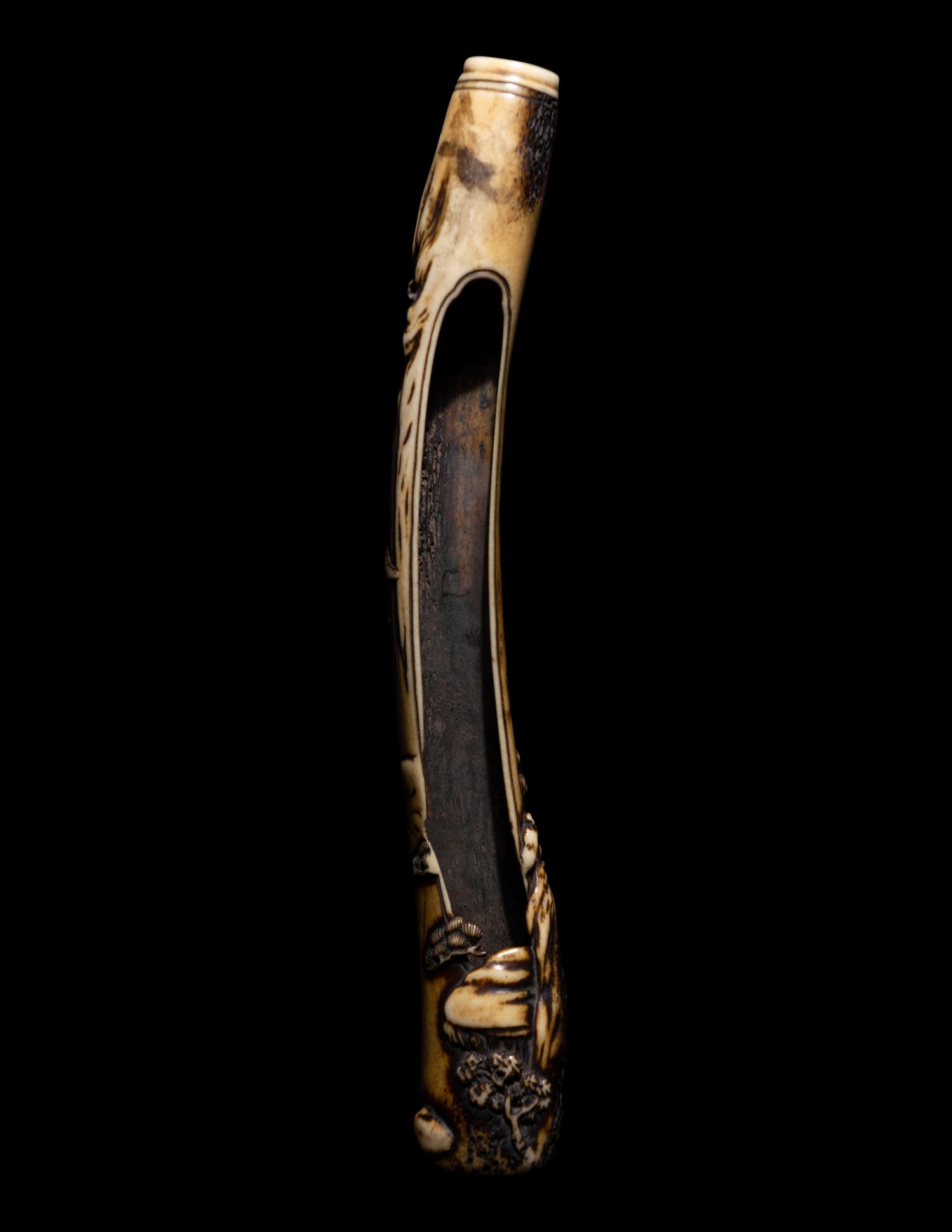 Two Japanese Carved Bone Brush Holders