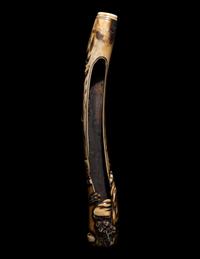 Two Japanese Carved Bone Brush Holders