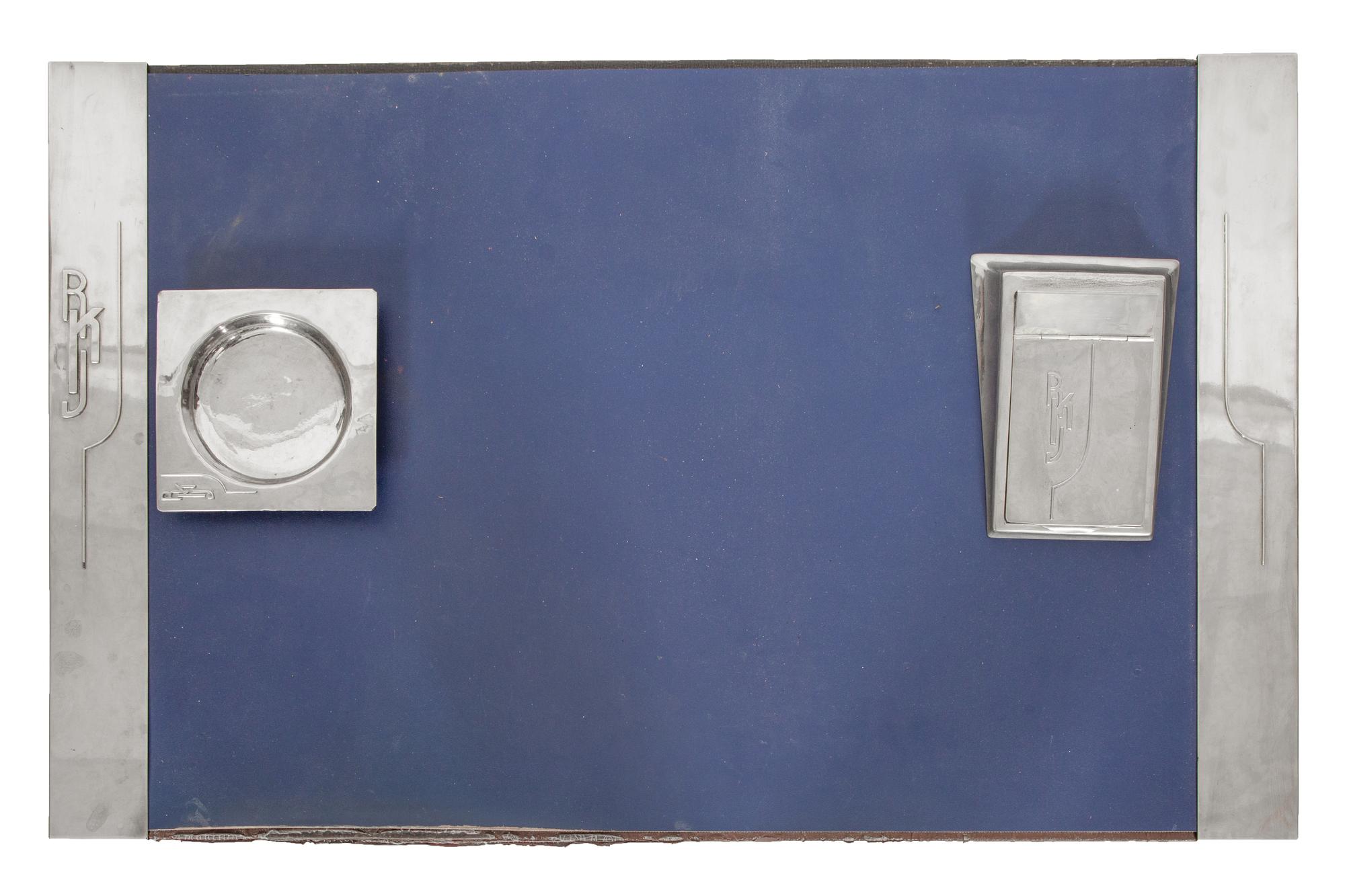 A Dirk Van Erp Nickel-Plated Bronze Three-Piece Desk Set