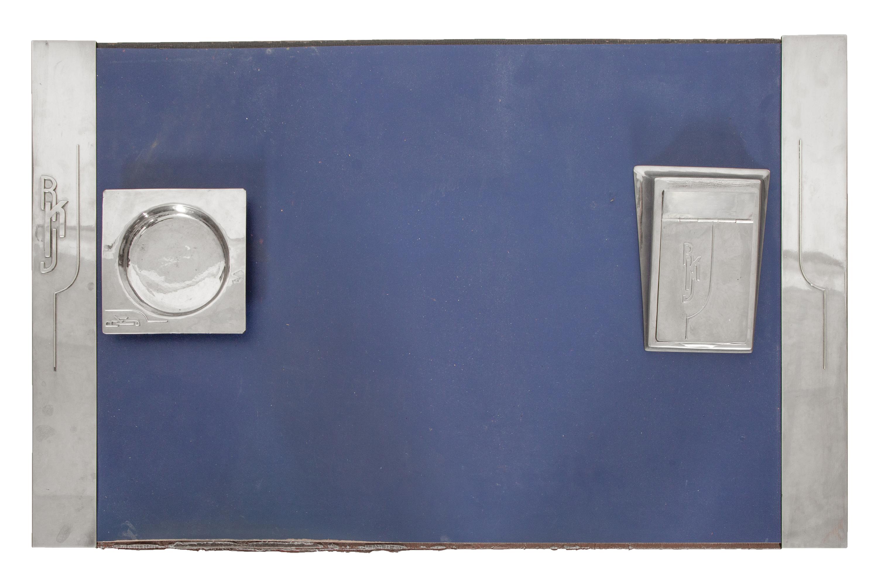 A Dirk Van Erp Nickel-Plated Bronze Three-Piece Desk Set