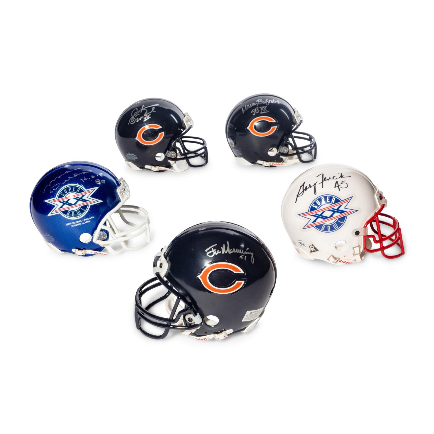 A Collection of Chicago Bears Super XX Signed Autograph Mini Helmets (21)