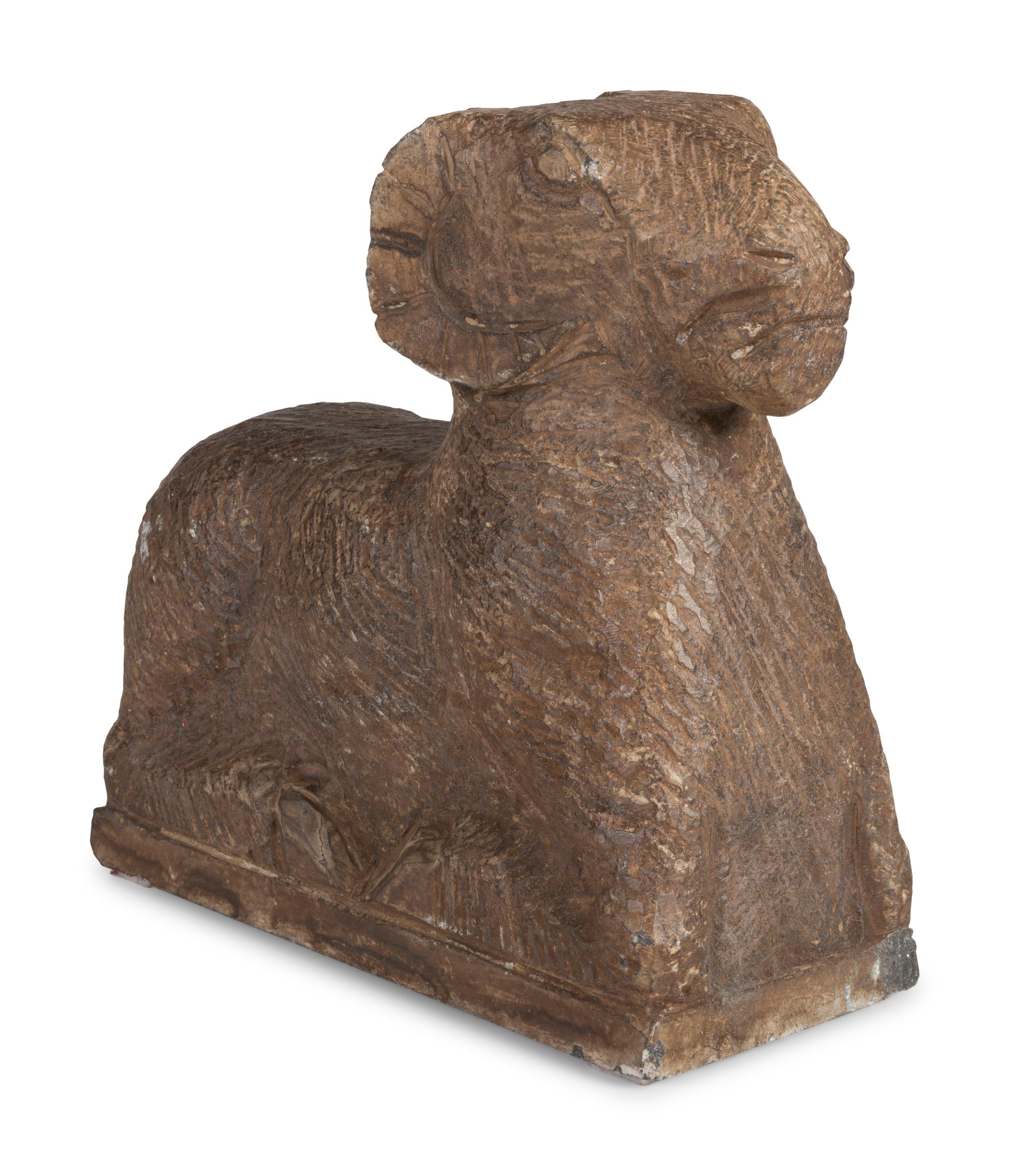 A Stone Ram Garden Sculpture