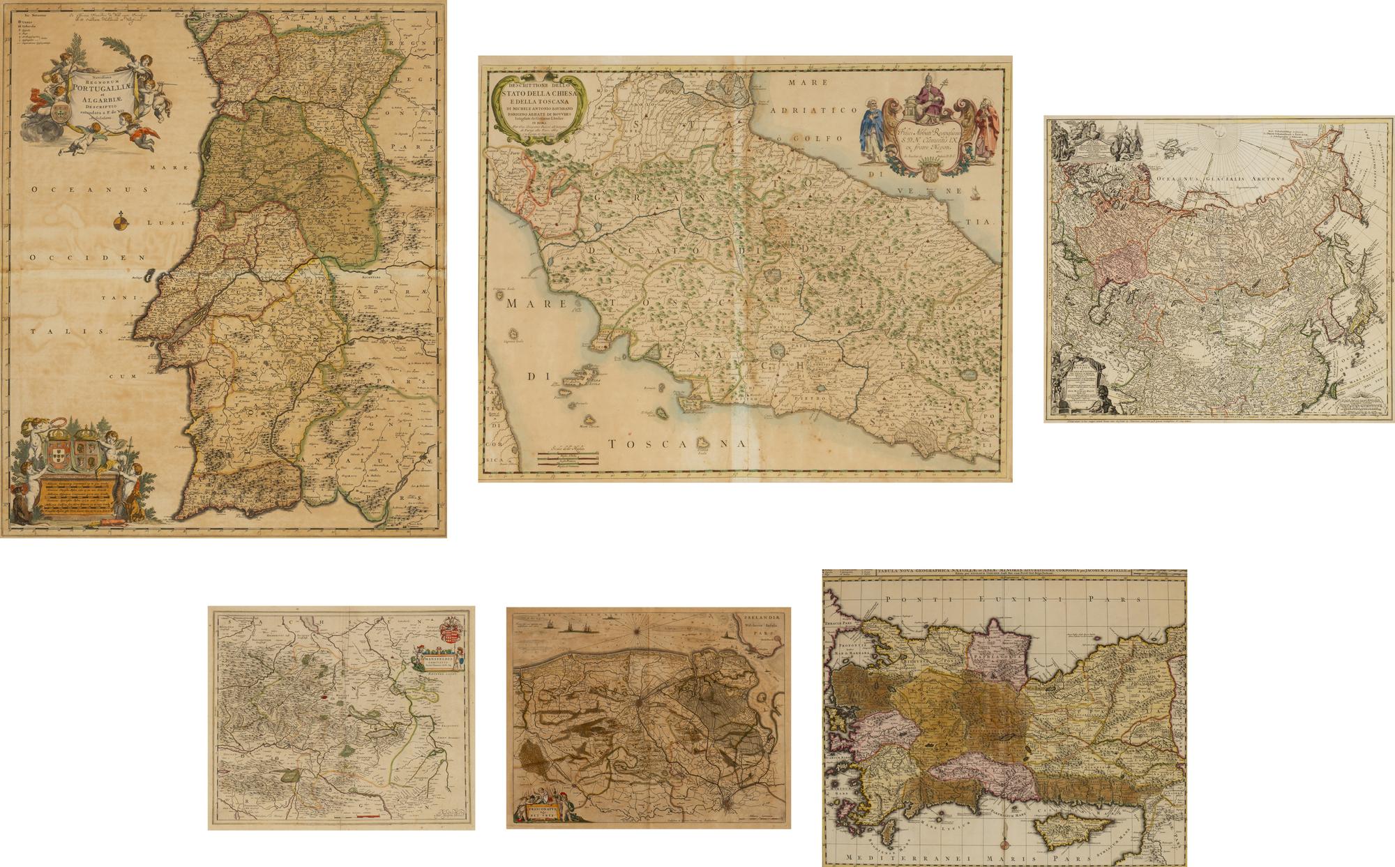 [MAPS]. A group of 6 engraved maps with hand-coloring, comprising: