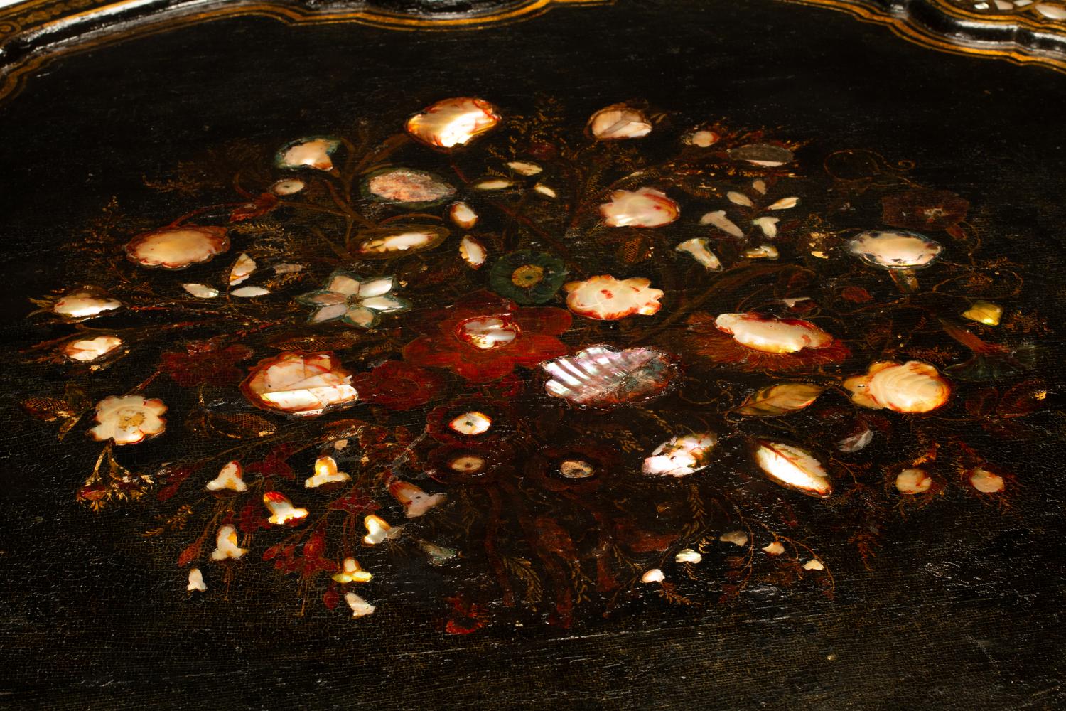 An English Mother-of-Pearl Inlaid Papier Mache Table — 19TH CENTURY
