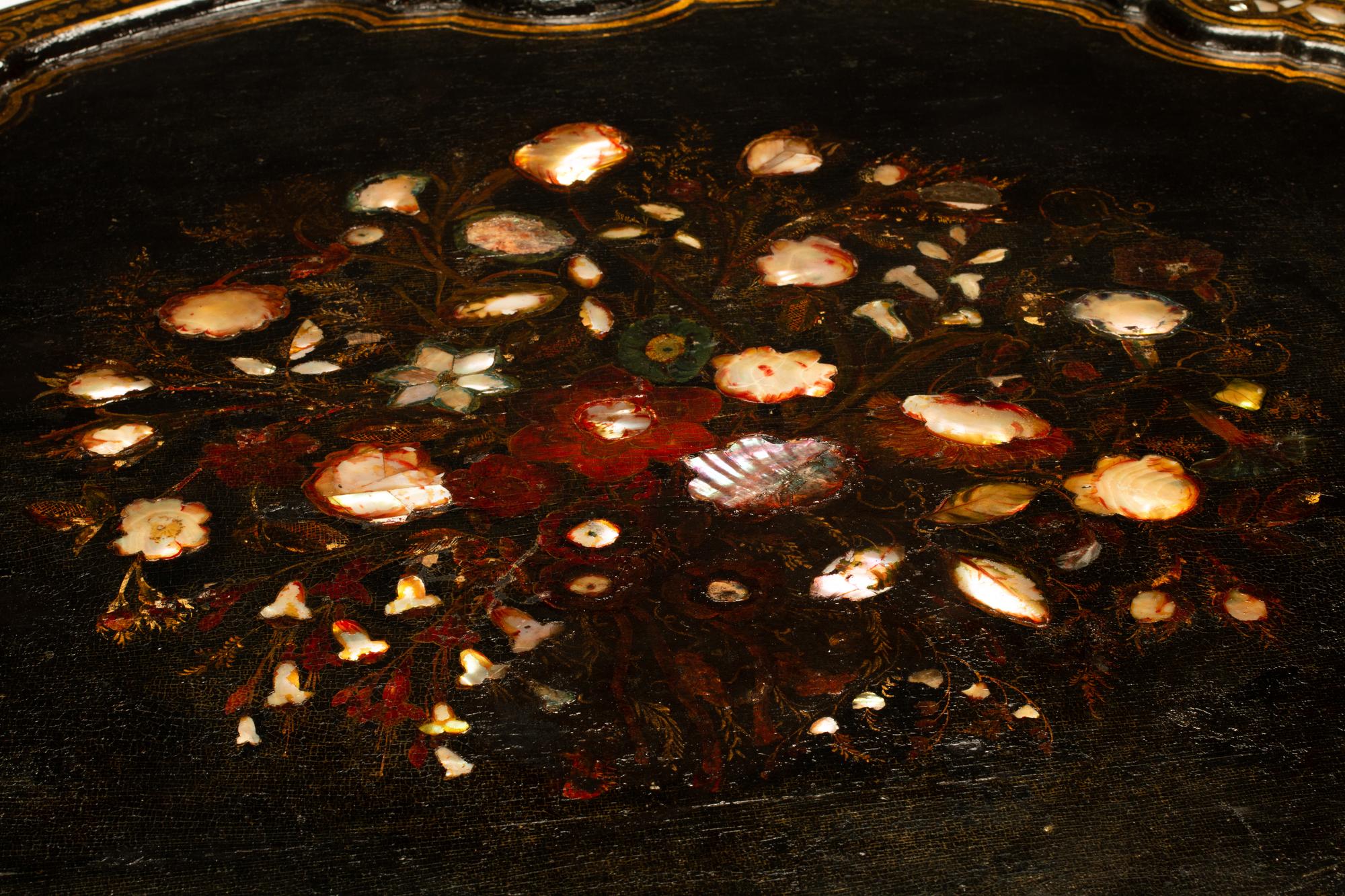 An English Mother-of-Pearl Inlaid Papier Mache Table — 19TH CENTURY