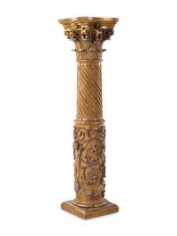 A Neoclassical Gilt and Polychrome Decorated Carved Wood Column