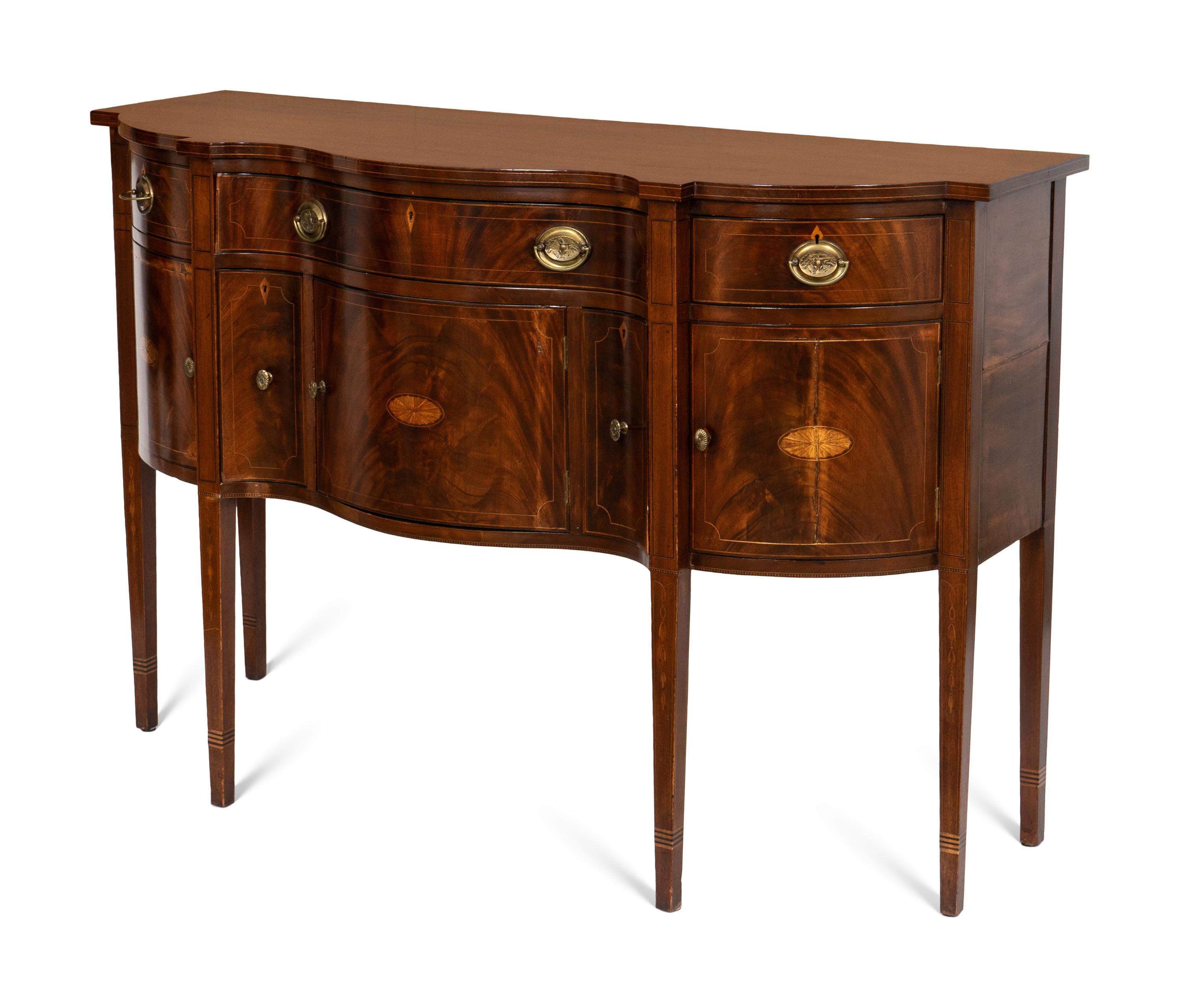 A Federal Mahogany Serpentine String-Inlaid Sideboard