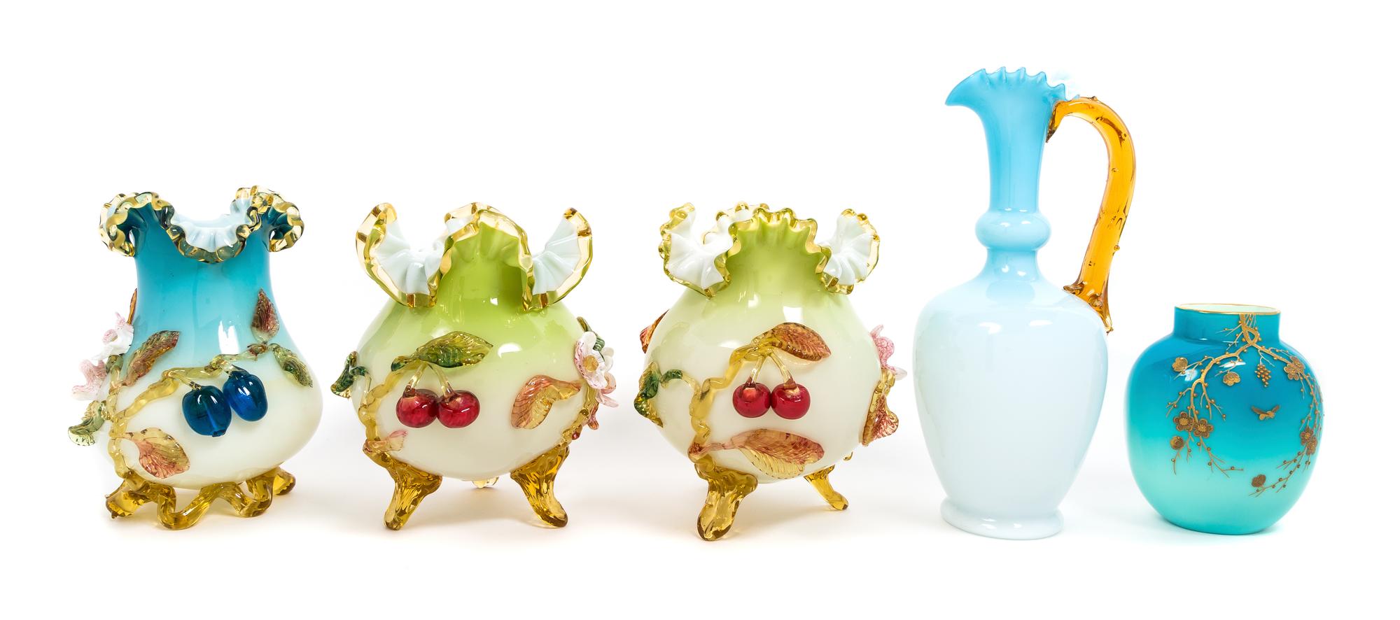 Five Victorian Glass Vases Height of pair 9 inches — 19TH CENTURY