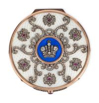 A 14 Karat Vari-Color Gold, Guilloché Enamel, Diamond, and Cabochon Jewel-Mounted Snuff Box