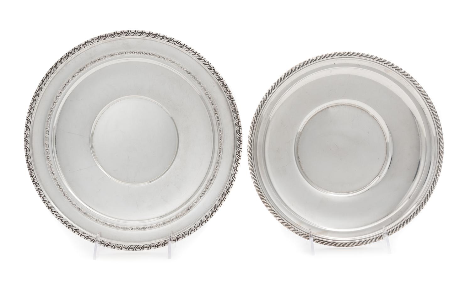 Two American Silver Serving Platters, , comprising a circular example with a gadrooned rim, Gorham Mfg. Co., Providence, RI, and a circ