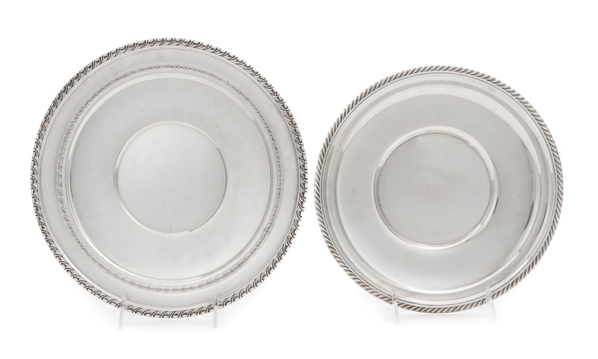Two American Silver Serving Platters, , comprising a circular example with a gadrooned rim, Gorham Mfg. Co., Providence, RI, and a circ