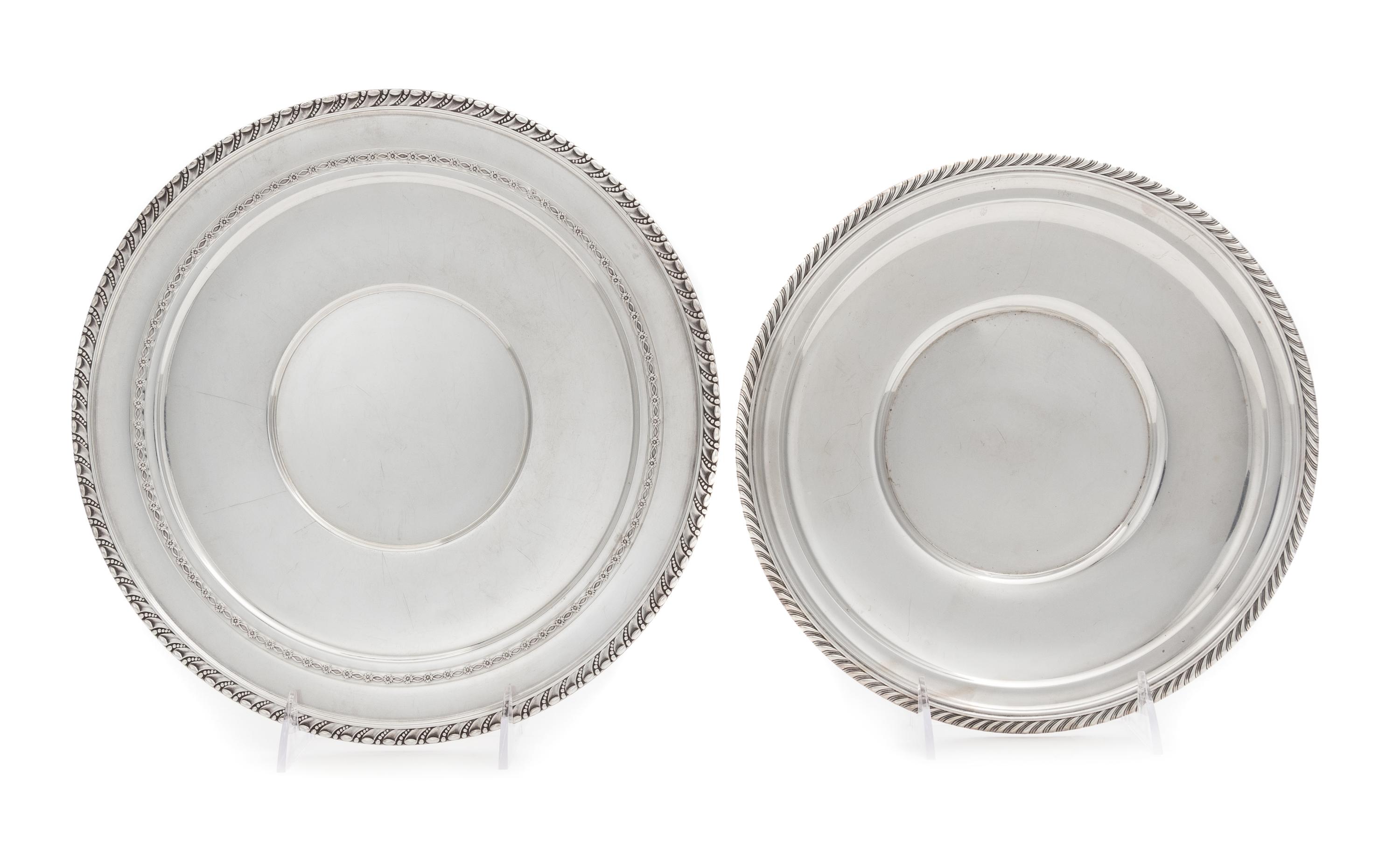 Two American Silver Serving Platters, , comprising a circular example with a gadrooned rim, Gorham Mfg. Co., Providence, RI, and a circ