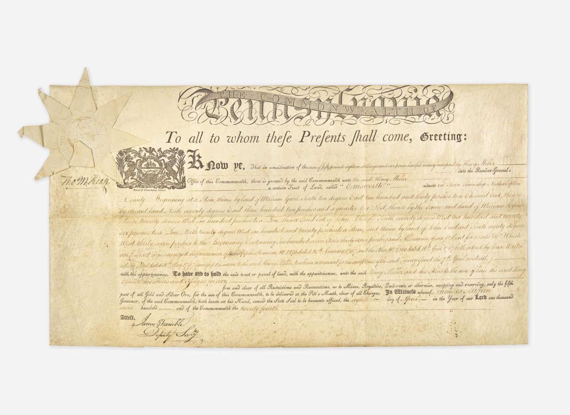 [Americana] [Declaration of Independence] McKean, Thomas: Partially-Printed Document, signed
