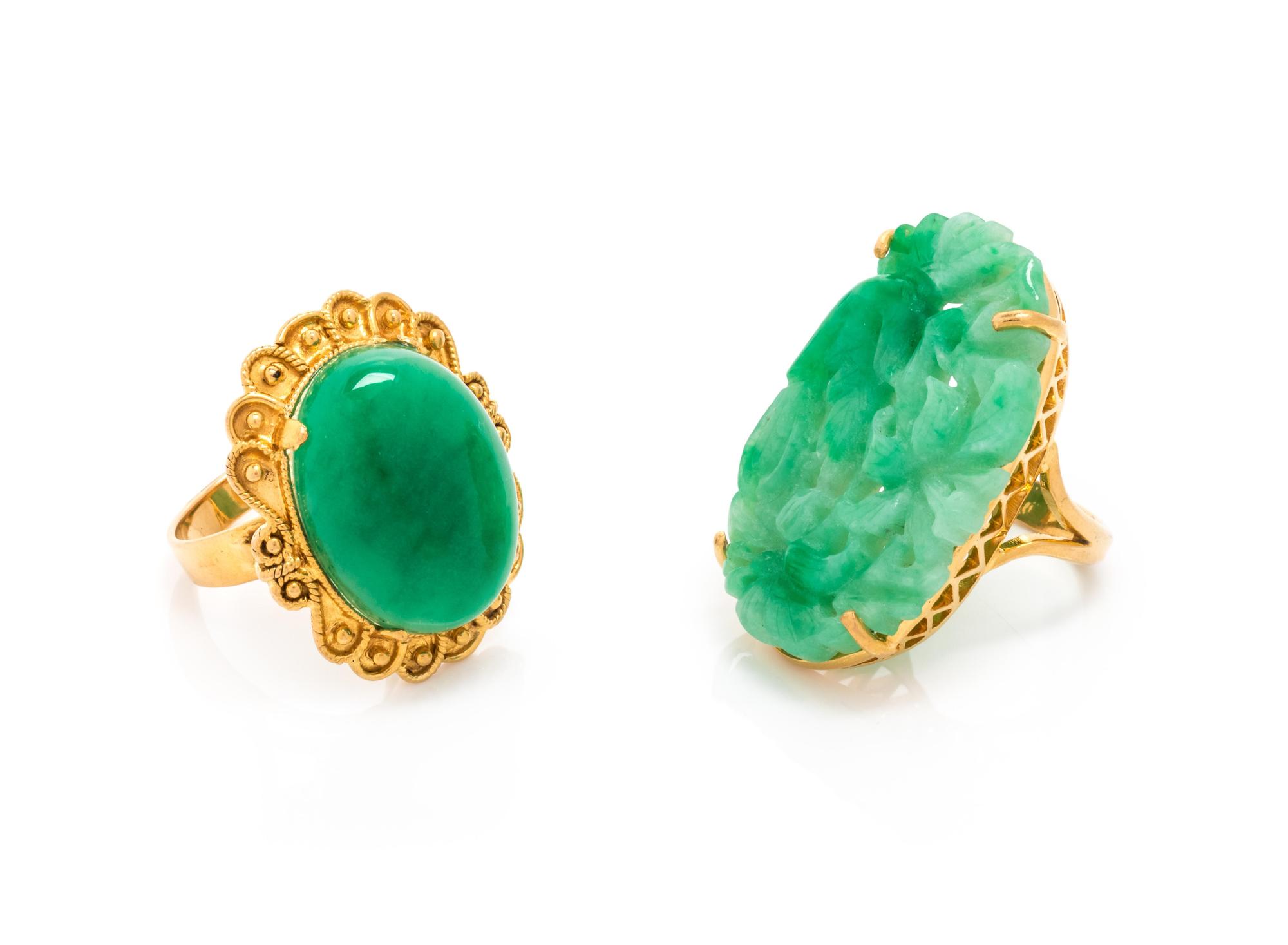 COLLECTION OF YELLOW GOLD AND HARDSTONE RINGS