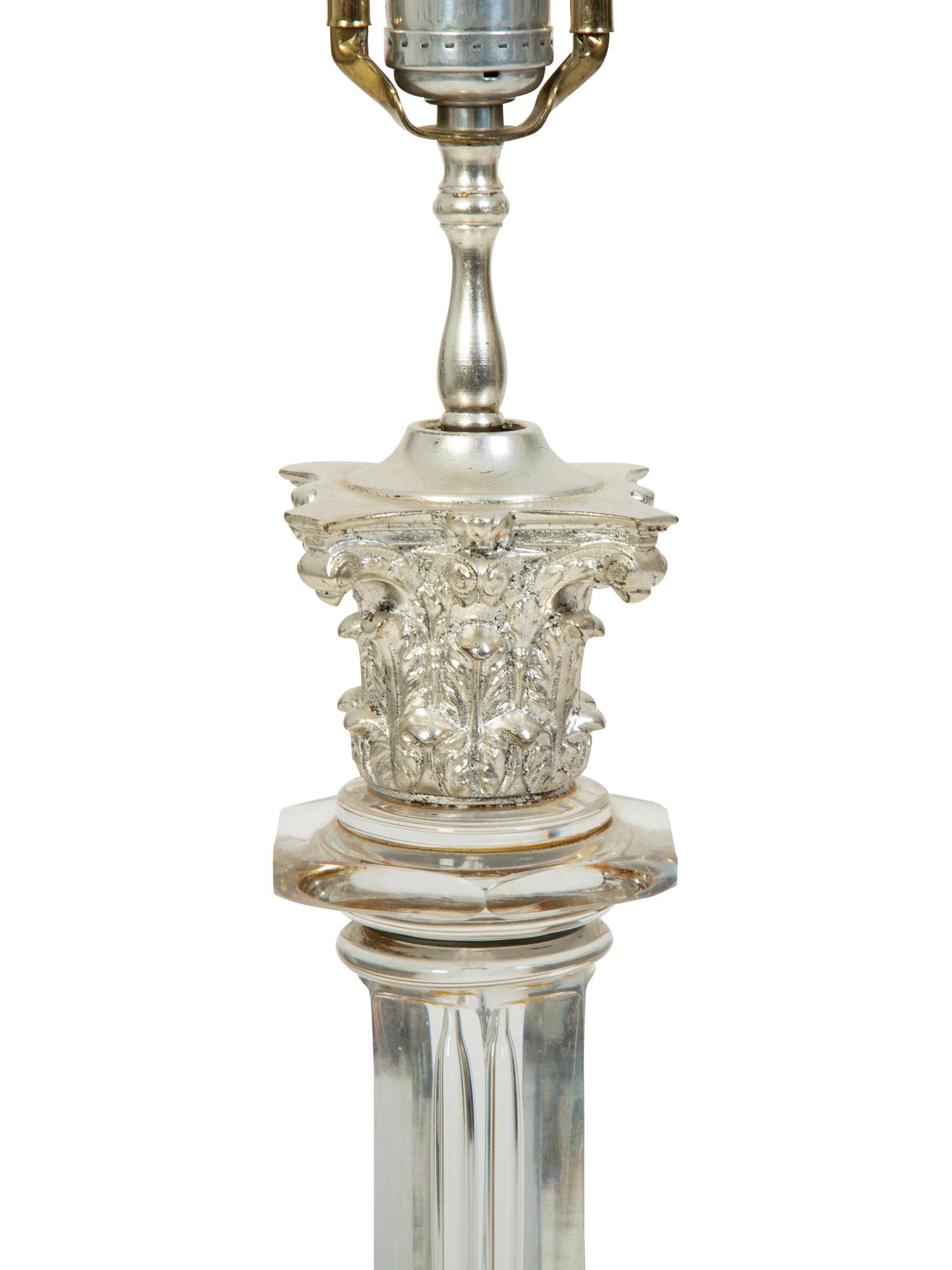 A Pair of Regency Cut-Glass and Silvered Metal Candlesticks Mounted as Lamps — LATE 19TH CENTURY
