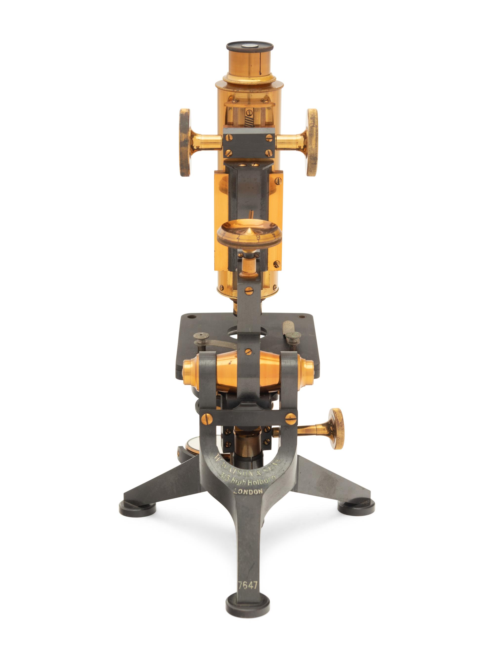 An English Brass and Black Lacquered Microscope
