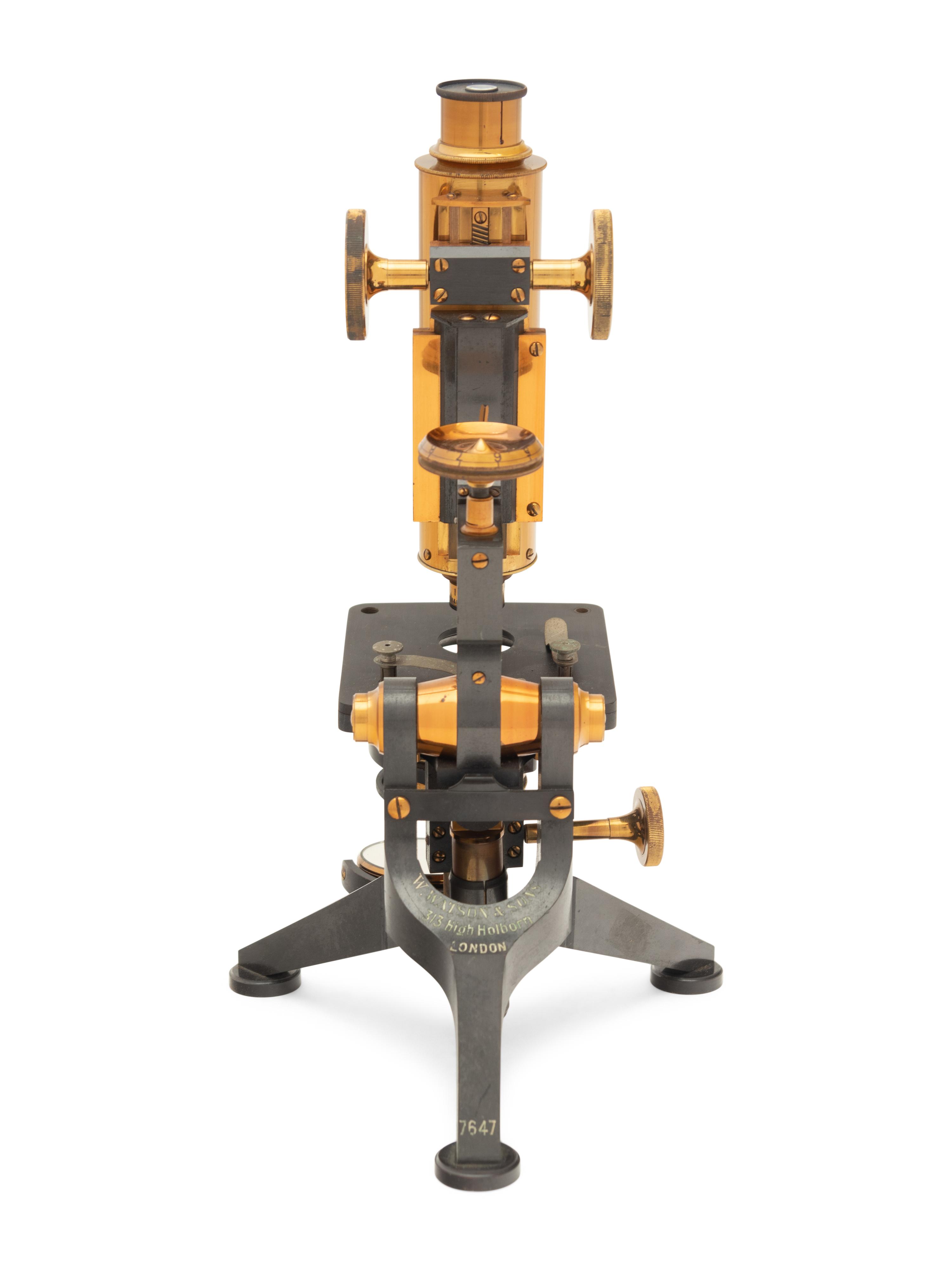 An English Brass and Black Lacquered Microscope