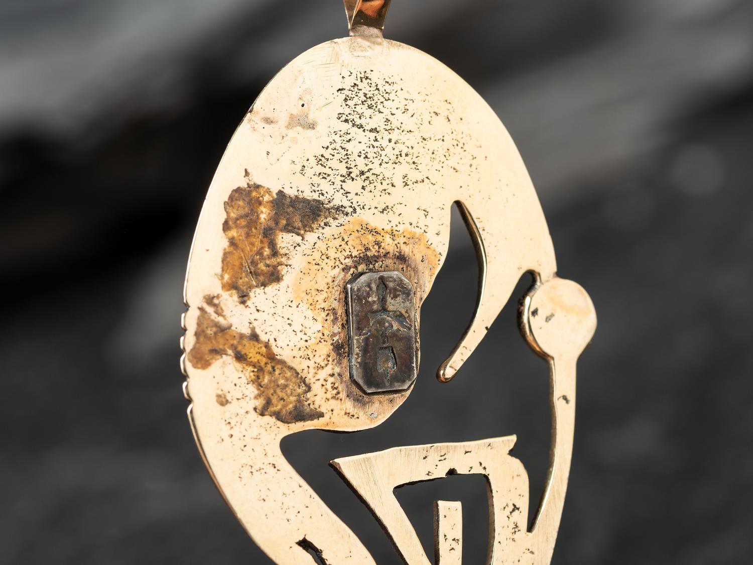 Tufa Cast 14K Gold and Lander Blue Turquoise Abstract Pendant
