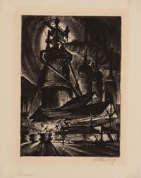 A group of three prints ( Blast Furnace; Enough; Locomotives )