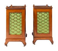 A Pair of Regency Revival Ormolu Mounted Satinwood and Amaranth-Inlaid Bookcases