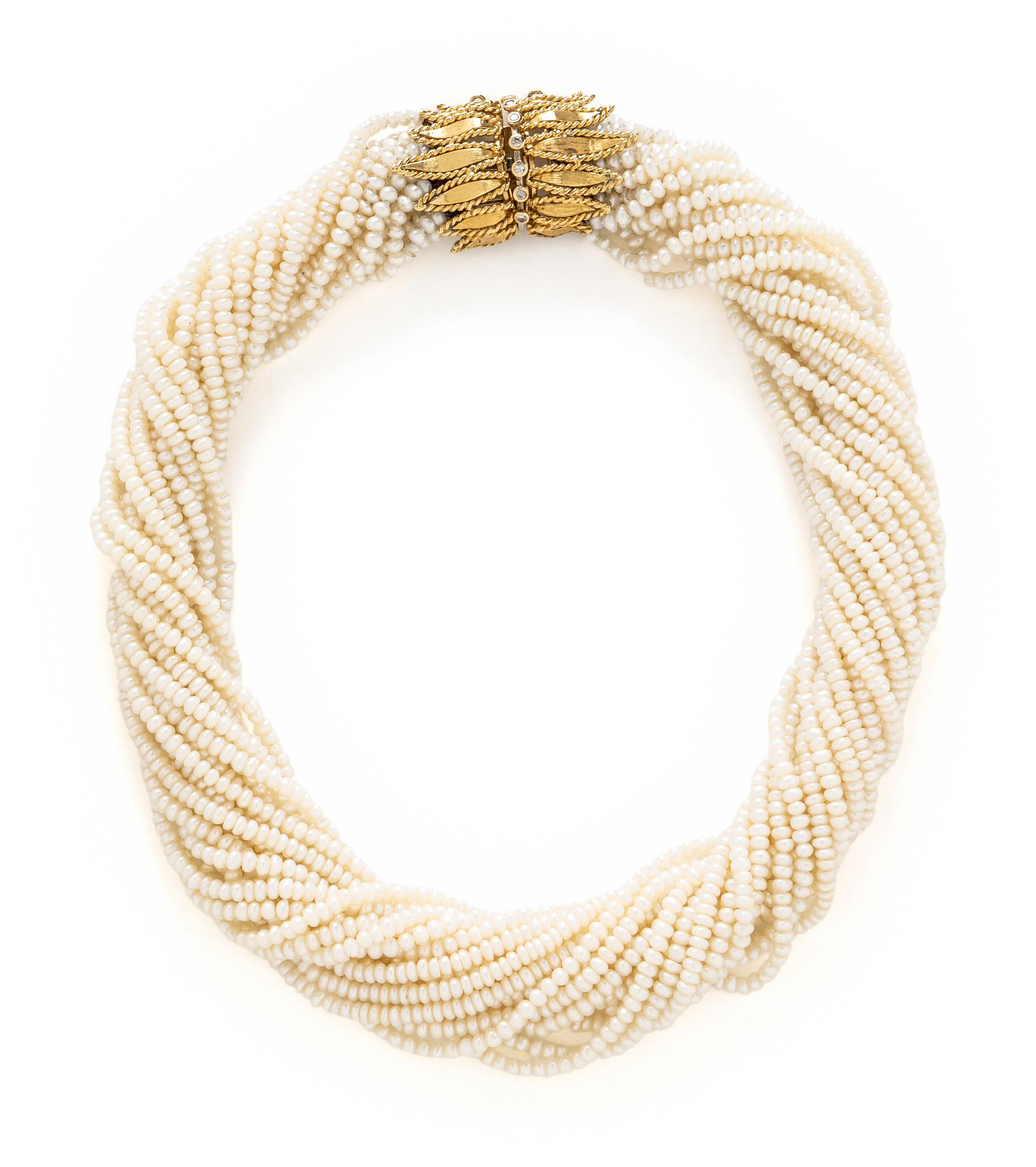 YELLOW GOLD AND SEED PEARL TORSADE NECKLACE