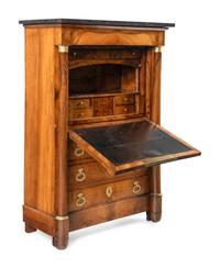 An Empire Style Gilt-Bronze Mounted Walnut Marble-Top Secrétaire à Abbatant