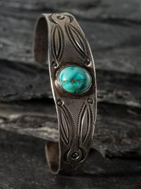 Navajo Ingot Silver and Turquoise Cuff Bracelet
