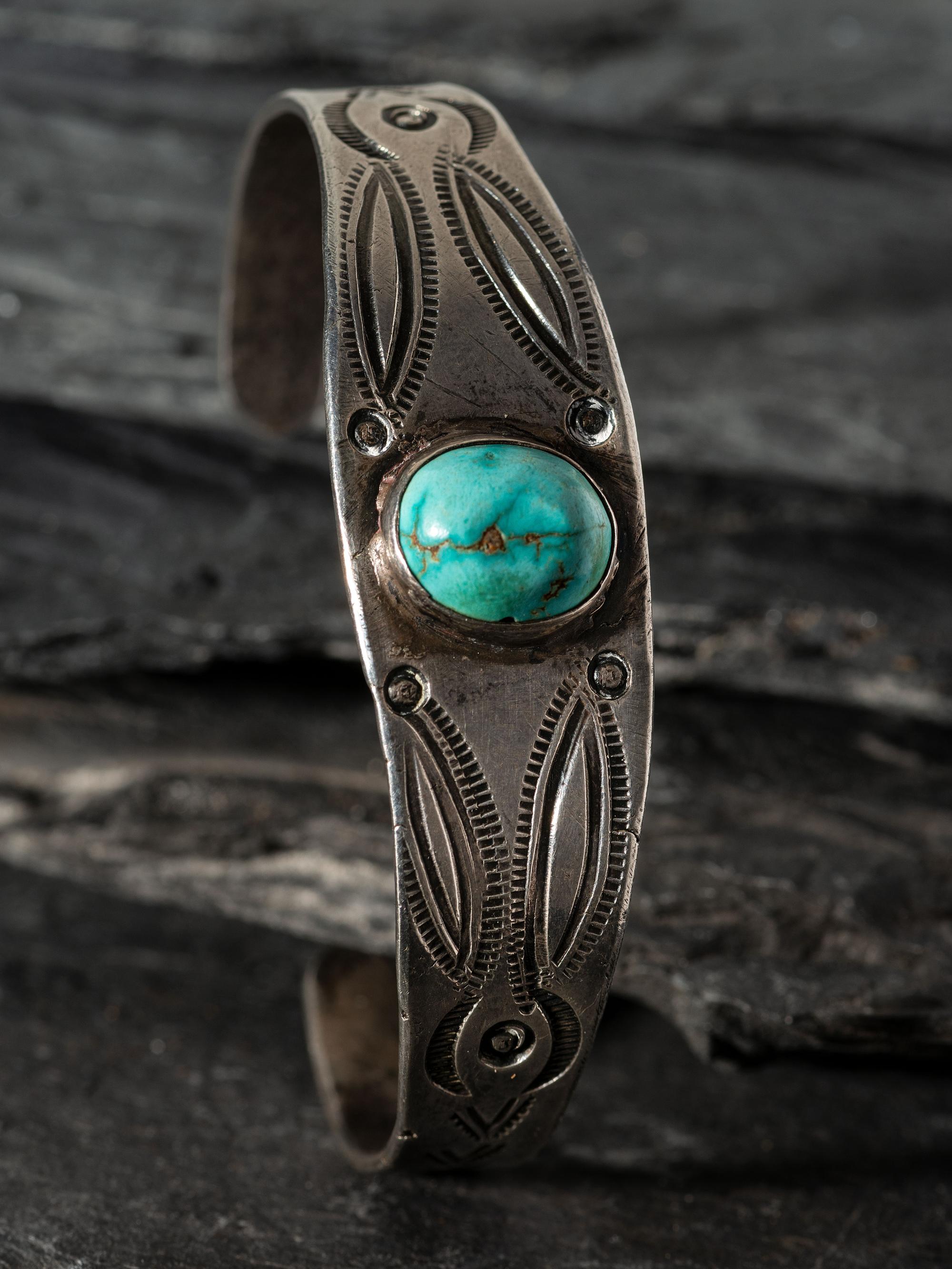 Navajo Ingot Silver and Turquoise Cuff Bracelet