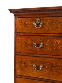 An English Mahogany, Marquetry and Penwork Chest-on-Stand