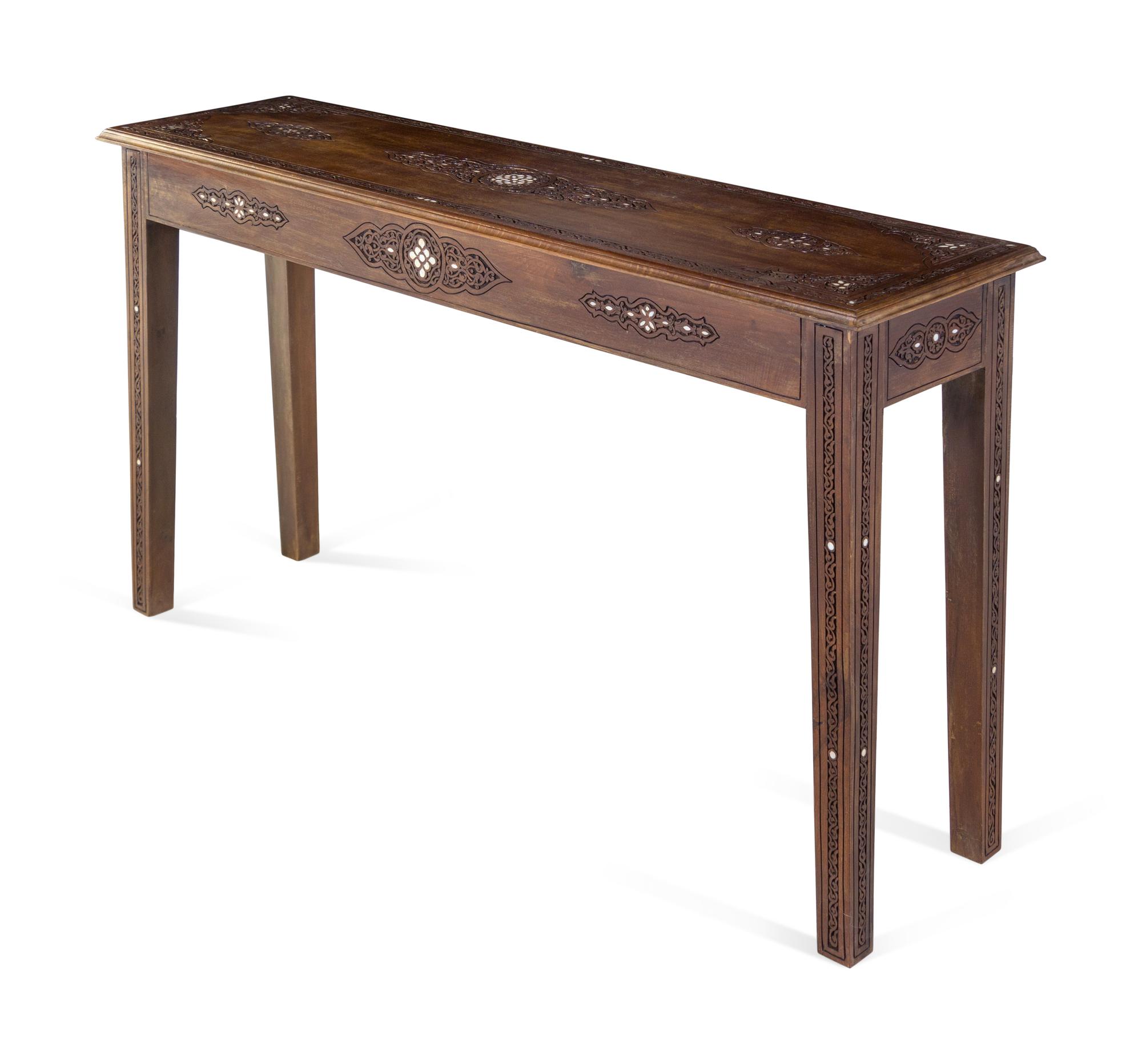 A Syrian Carved Mother-of-Pearl Inlaid Walnut Console Table