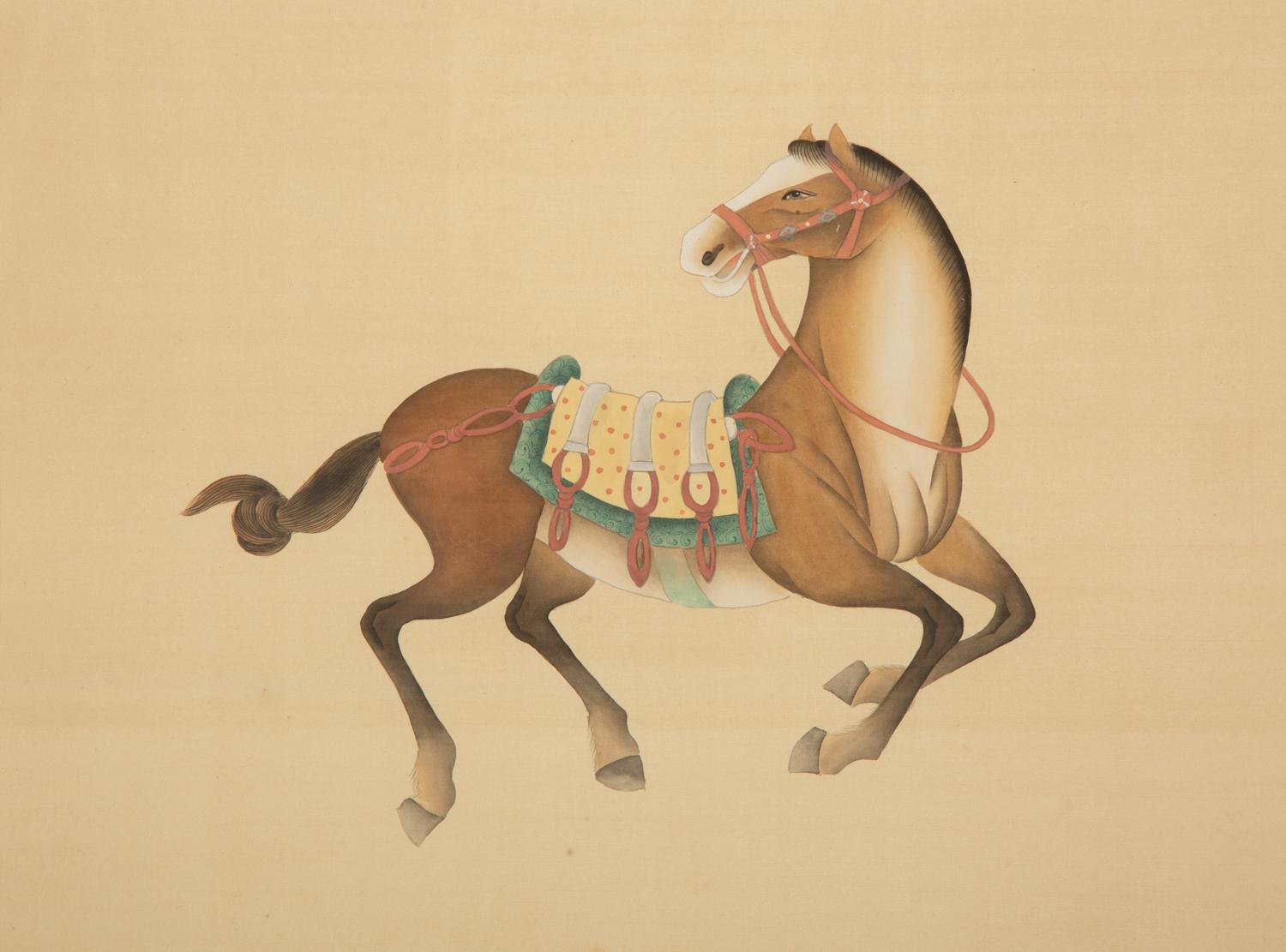 A Group of Four Chinese Gilt Framed Watercolors of Horses