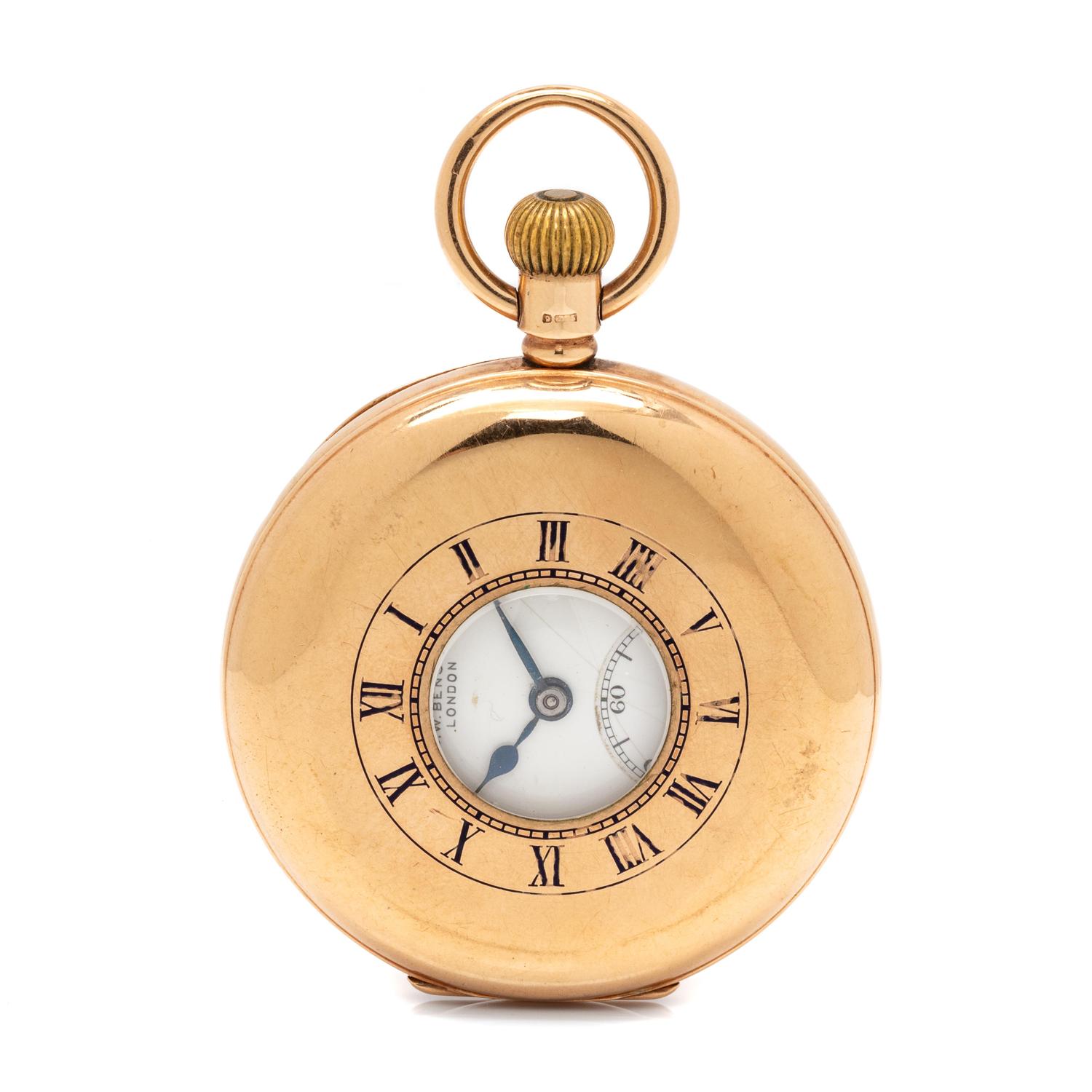 J.W. BENSON, 9K YELLOW GOLD DEMI-HUNTER POCKET WATCH
