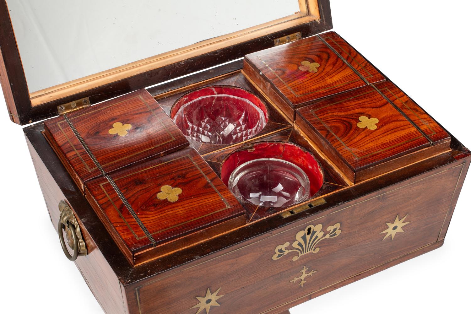 A Regency Brass Inlaid Tulipwood Tea Poy